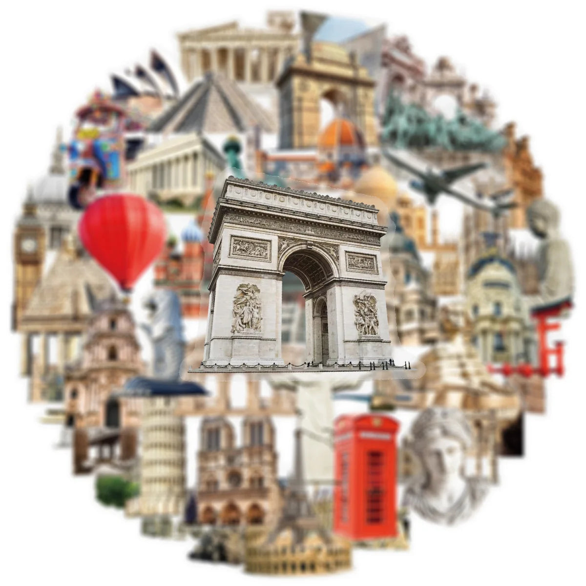 50-100PCS Transparent PET World Famous Architecture and Scenic Spot Stickers DIY Decorative Waterproof Stickers