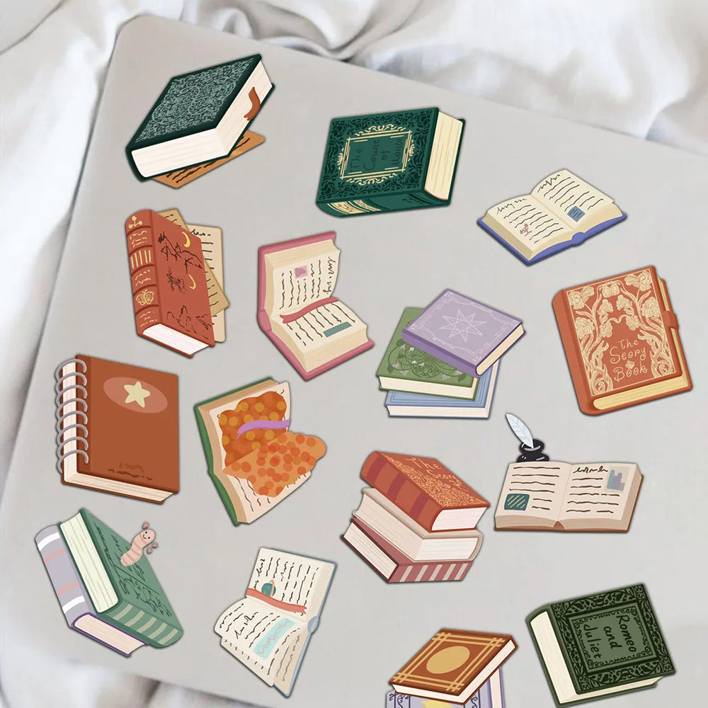 8/16Pcs Bookworm Landscape Sticker Retro Cartoon Harajuku Luggage Aesthetic Bicycle DIY Stationery Notebook Landscape Sticker
