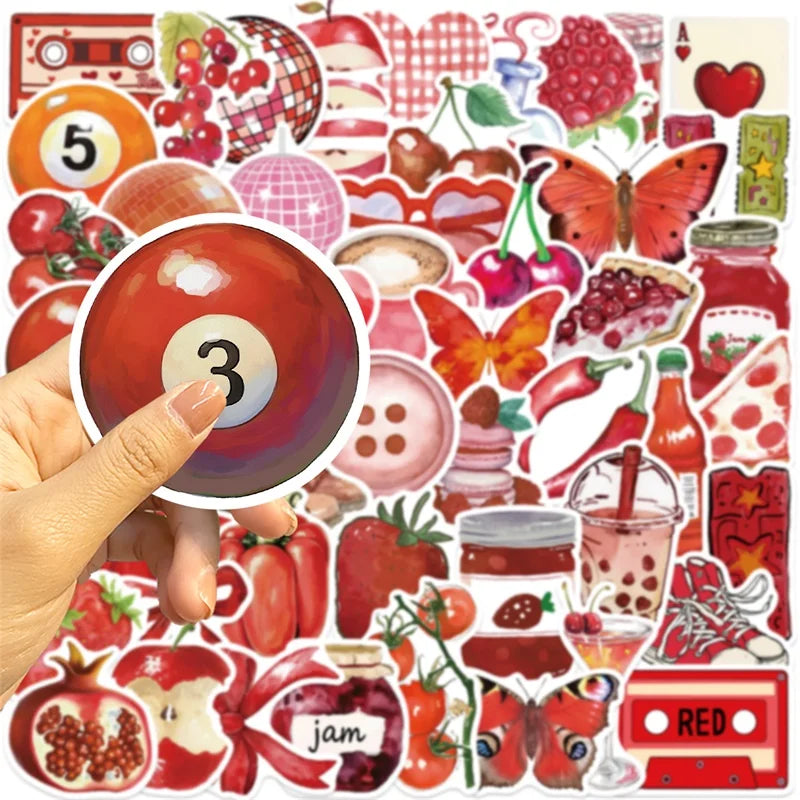 10/30/50PCS Kawaii Red Cherry PVC Sticky Sticker Aesthetic DIY Decoration Scrapbooking School Supplies for Kids