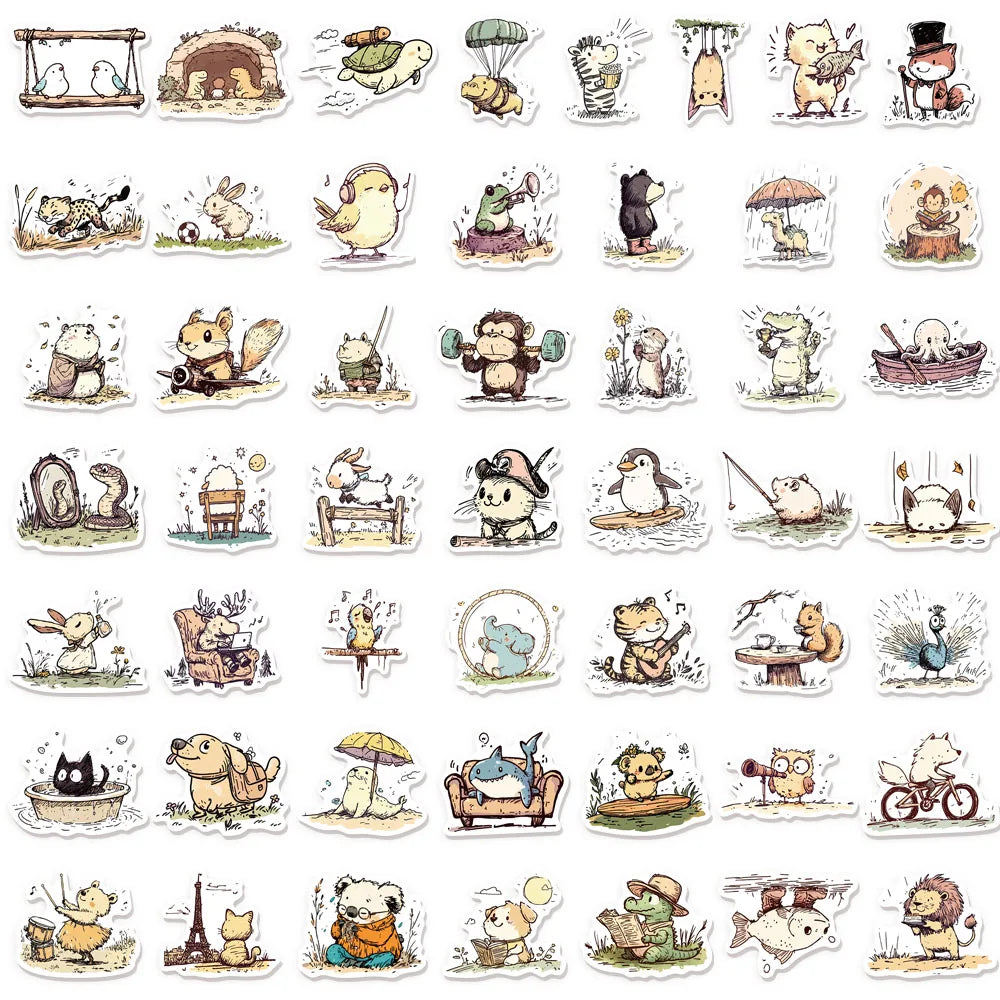 50PCS Creative Cute Hand drawn Animal Regular Decoration Stickers Phone Cases Laptop Cups Speaker Toy Stickers