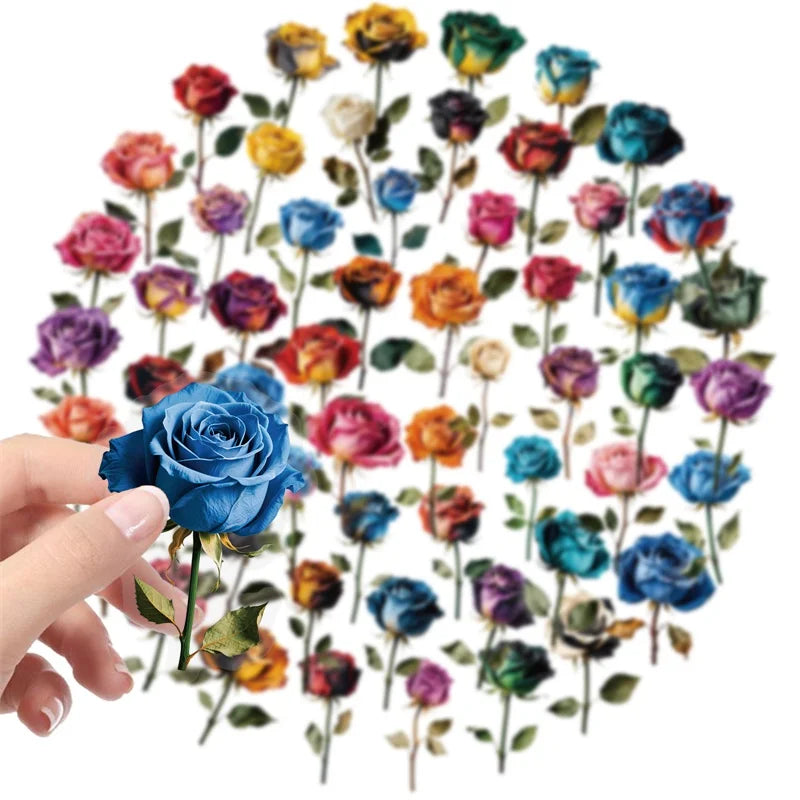 56PCS Dream Rose Transparent PET Phone Sticker Aesthetic Tear Open Decoration DIY Colored Laptop Luggage Graffiti Decals