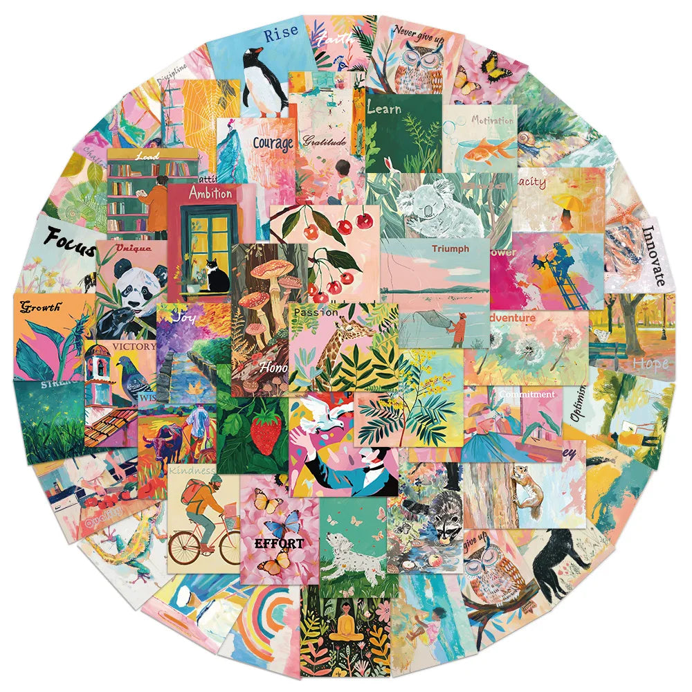 50PCS Creative Inspiration Watercolor Art Poster Stickers DIY Scrapbook Phone Case Laptop Tablet Decoration Toy Stickers