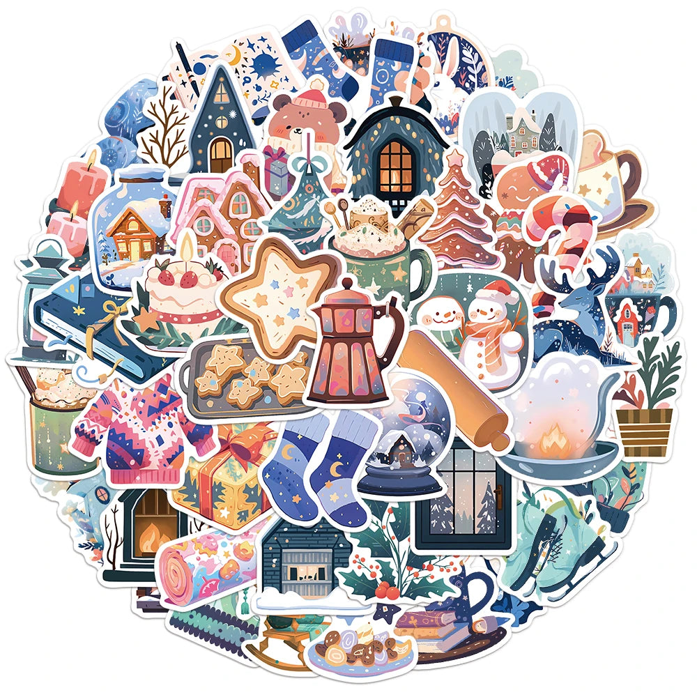 50PCS Winter Cartoon Stickers Exquisite Laptop Materials Phone Cases Laptop Suitcases Water Cups Waterproof Stickers