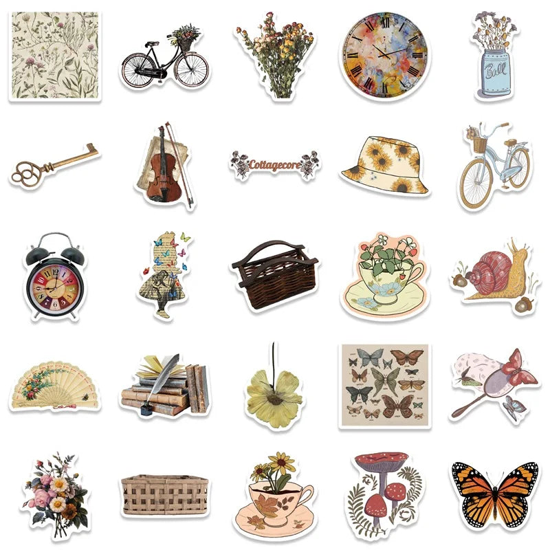 10/30/50PCS Vintage Things Sticker Aesthetic PVC Children's Decoration Korean Stationery Scrapbooking School Supplies for Kids