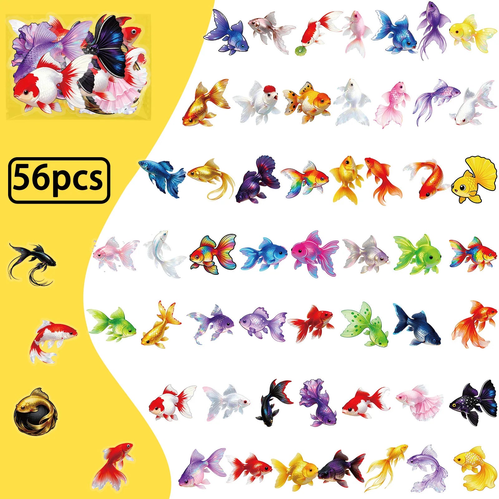 56/112PCS Beautiful Colorful Goldfish Transparent Stickers PET Decorative Helmets Motorcycle Stickers