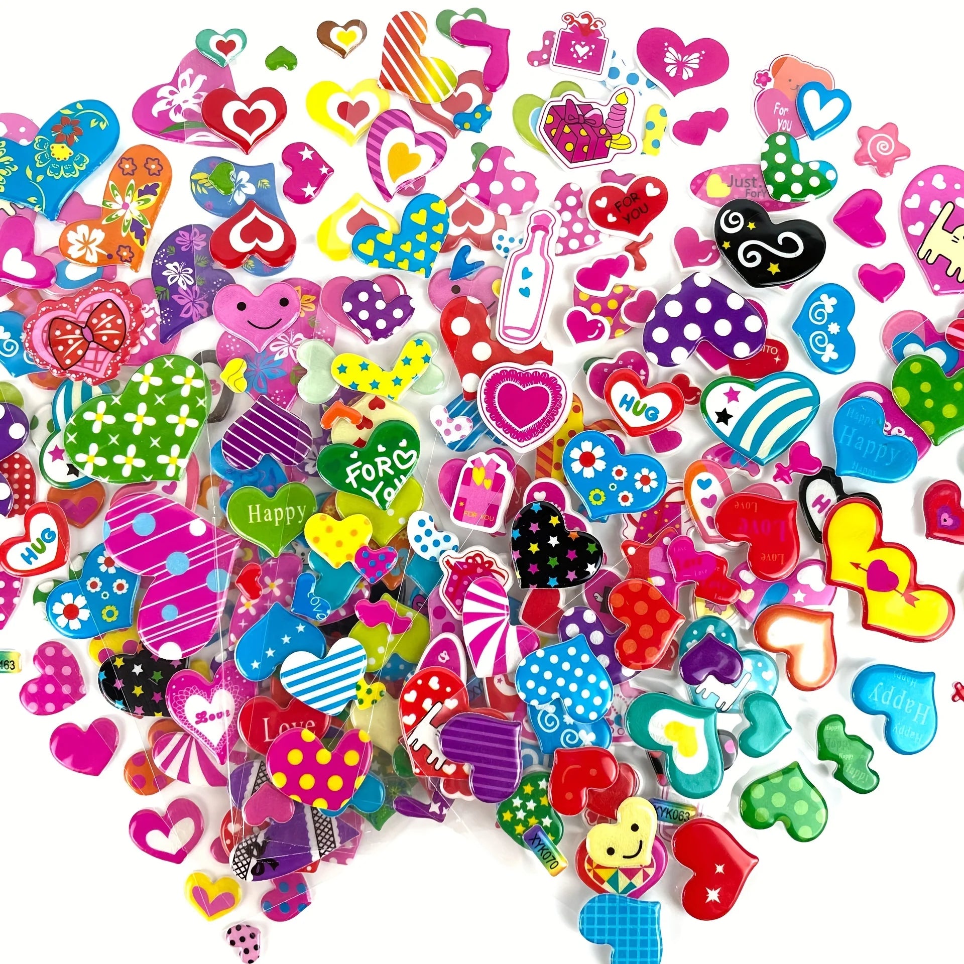12 Sheet/Pack No Repeat Pink 3D Sticker , Love Heart Bubble Sticker,Reward Sticker for Decor
