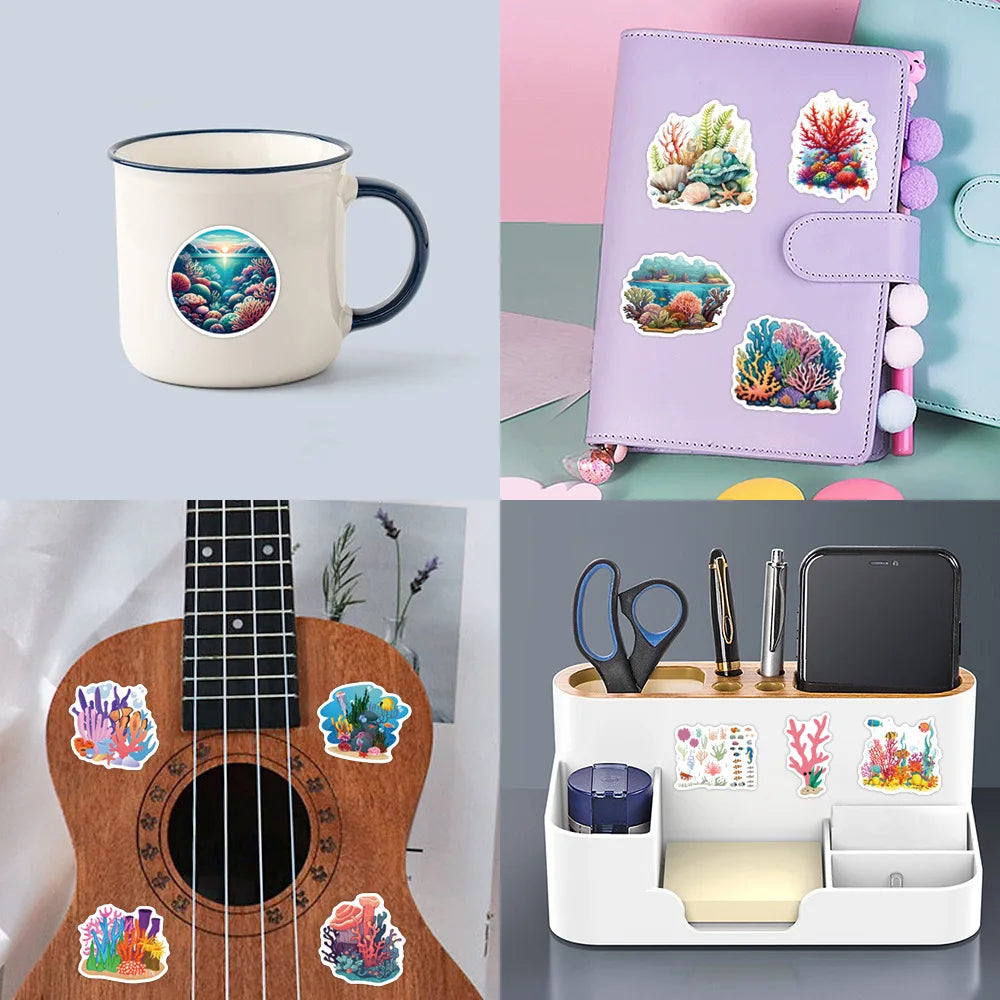 55/110PCS Cartoon Colorful Coral Reef Graffiti Sticker Car Luggage Water Cup Laptop Waterproof Notebook Sticker