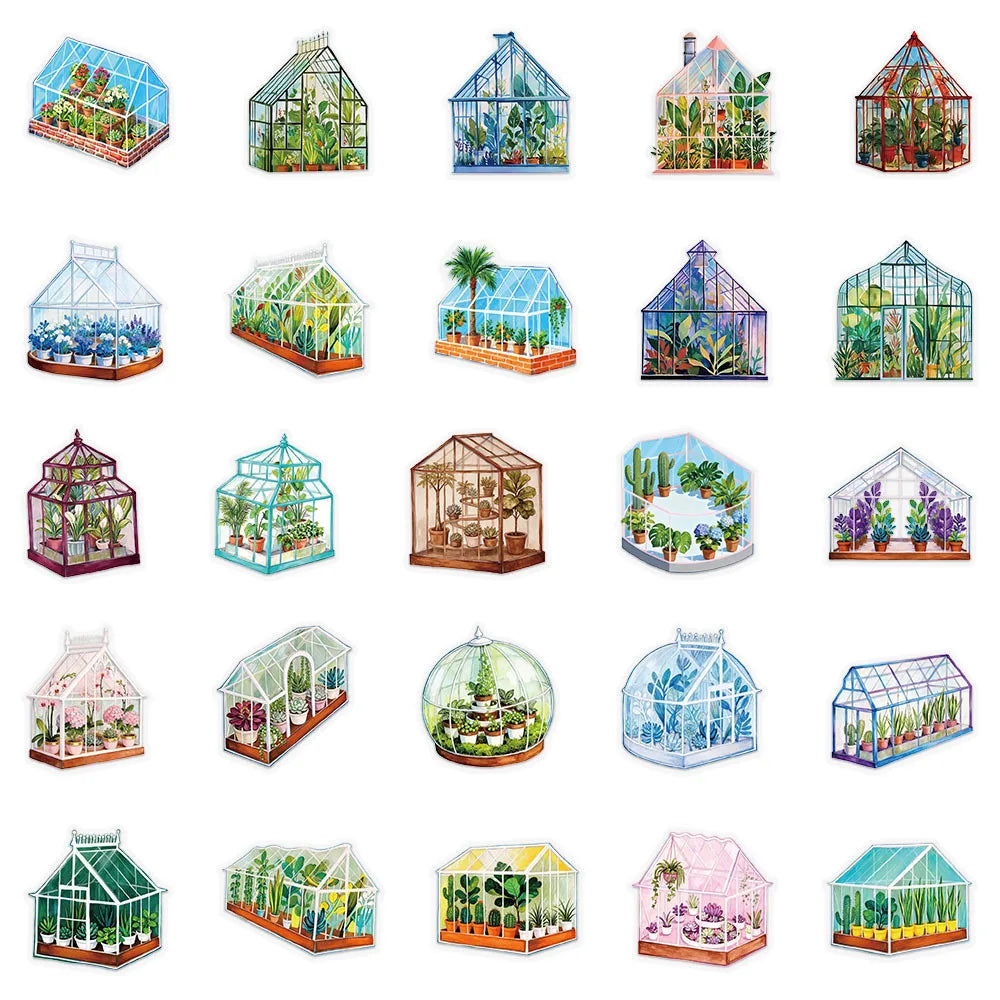 50-Pack Waterproof Transparent PET Flower Stickers for DIY Decoration Student Stationery Luggage Phone Cute Garden Theme