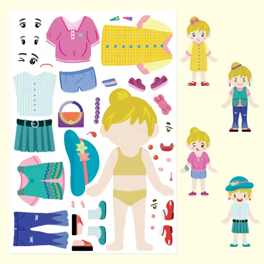 8PCS Children's Dress up Puzzle Stickers Cute Cartoon Creative Fun Puzzle Account Materials Tablet Waterproof Stickers