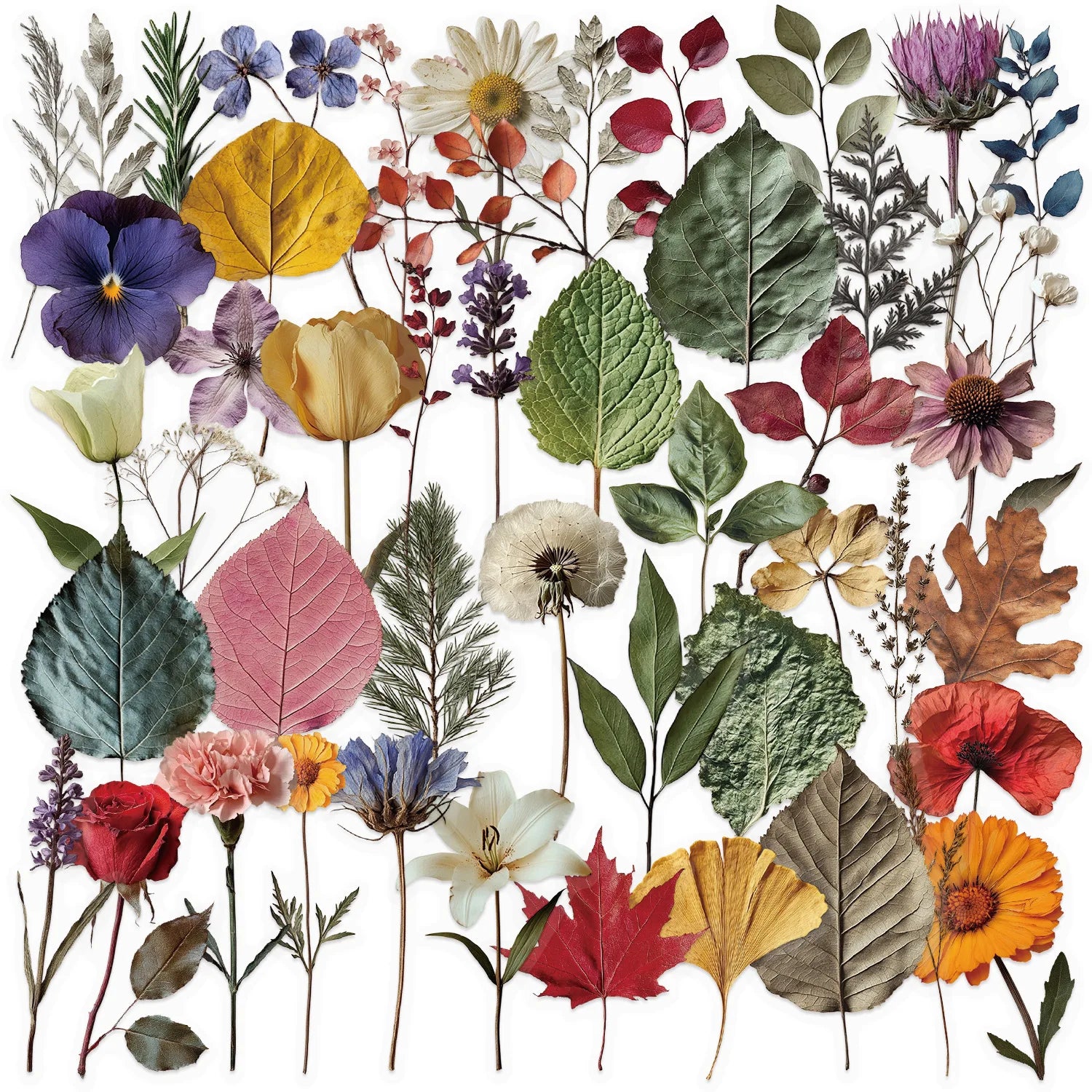 50/100PC Cartoon Plant Sticker Pack Waterproof Transparent PET Decorative Guitar Notebook Stationery Stickers