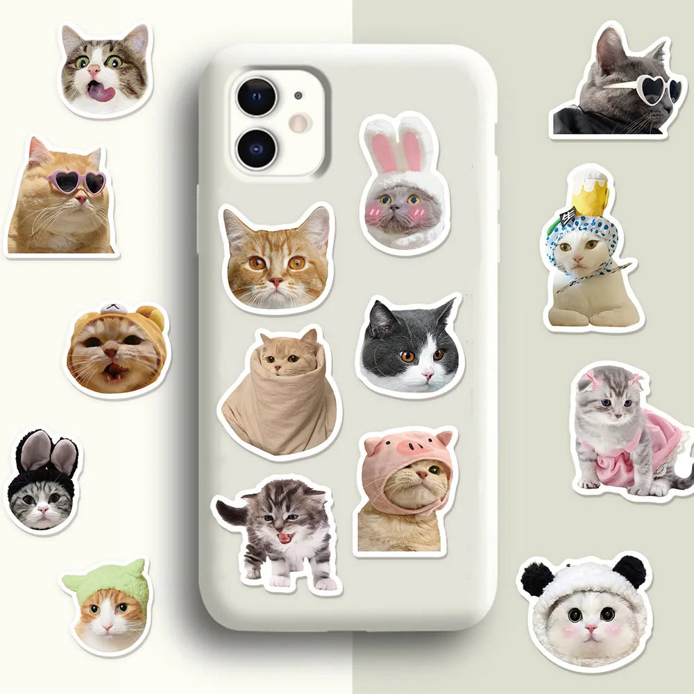 8PCS Cute Cat Fun Animal Graffiti Stickers Toy DIY Manual Luggage Motorcycle Laptop Luggage Stickers