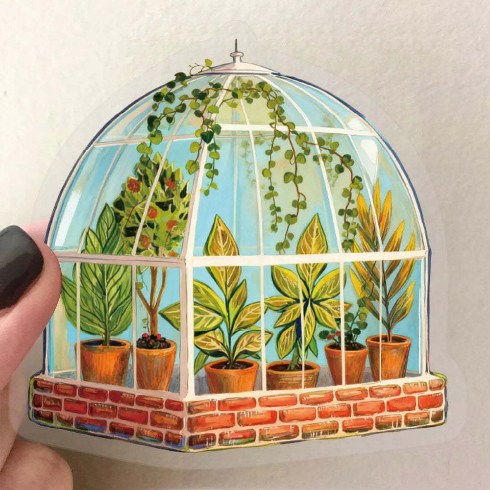 50/100Pcs PET Clear Cartoon Greenhouse Plant Theme Stickers for Vase Cup Window Fridge Storage Box Drawer File Holder Waterproof