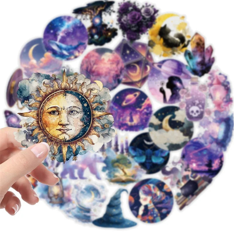 56PCS Kawaii Purple Magic PET Sticky Sticker Aesthetic Tear Open DIY Decoration Scrapbooking School Stationery Supplies