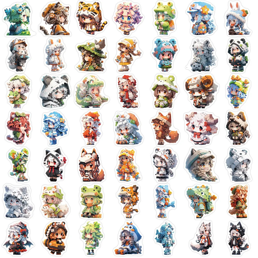 50/100PCS Pixel Style Girl Graffiti Stickers Personalized Decoration Guitar Notebook Luggage Stationery DIY Waterproof Stickers