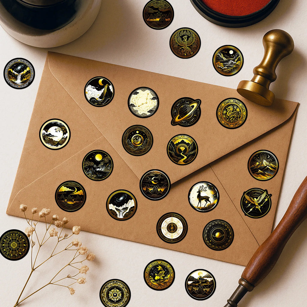 56/112PCS Black Golden Celestial Cartoon Graffiti Stickers Dark Decoration Luggage Stationery Notebook Waterproof Stickers