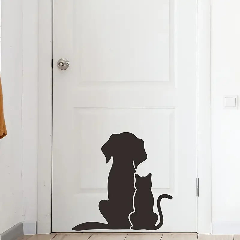 1pc Cartoon Animal Wall Sticker, Black Cat And Dog Leaning On Each Other's Back, Removable Waterproof Vinyl Sticker, Suitable Fo