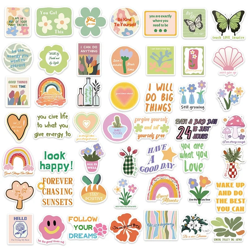 10/30/50PCS Inspiring Pink Green Children's PVC Sticker Aesthetic Decoration Scrapbooking Stationery School Supplies for Kids