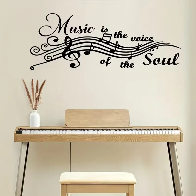 A Music-Themed Wall Sticker with a Black Text Design on a White Background, Featuring Musical Notes - Suitable for Decorating Wa