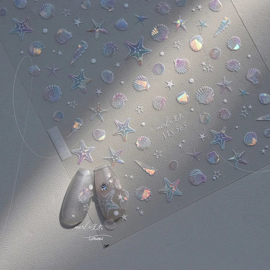Shell Light Nail Stickers Ice Transparent Summer Beach Ocean Shell Starfish Stars Bubble Nail 3D Decorations Nail Art Stickers