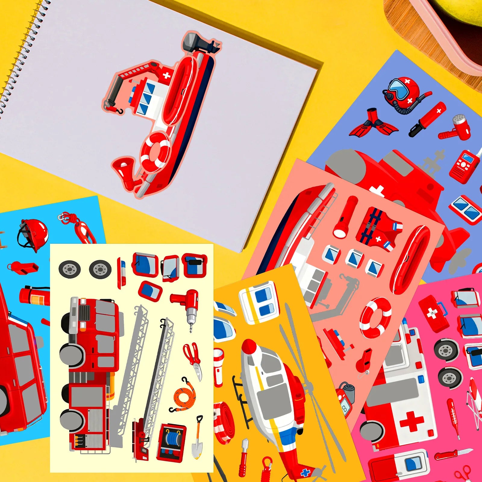6/12/18PCS Cartoon Helicopter Engineering Vehicle Traffic Face Changing Stickers Reward Stationery Notebook Decorative Stickers