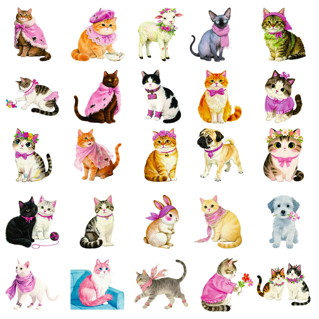 56PCS Cute Cat Graffiti Children Reward Stickers Various Animals Luggage Decoration Stationery Notebook Stickers