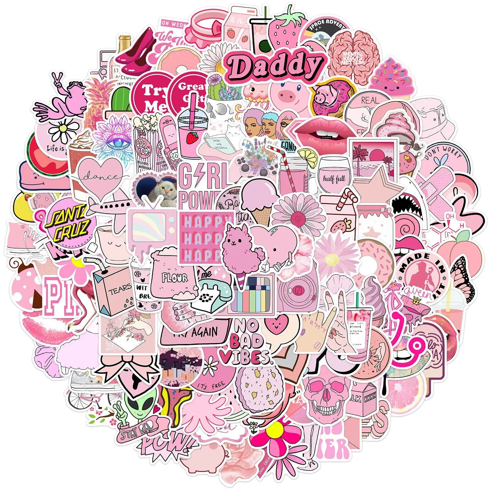 150PCS Pink Cartoon Girl Graffiti Stickers Luggage Guitar Waterproof Stationery Pen Holder Notebook Decorative Stickers