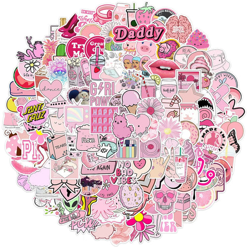 150PCS Pink Cartoon Girl Graffiti Stickers Luggage Guitar Waterproof Stationery Pen Holder Notebook Decorative Stickers