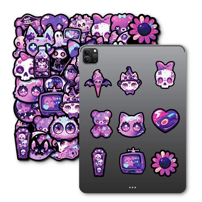 10/30/50PCS Kawaii Purple Animal Sticky PVC Sticker Aesthetic Stationery DIY Decoration Scrapbooking School Supplies for Kids