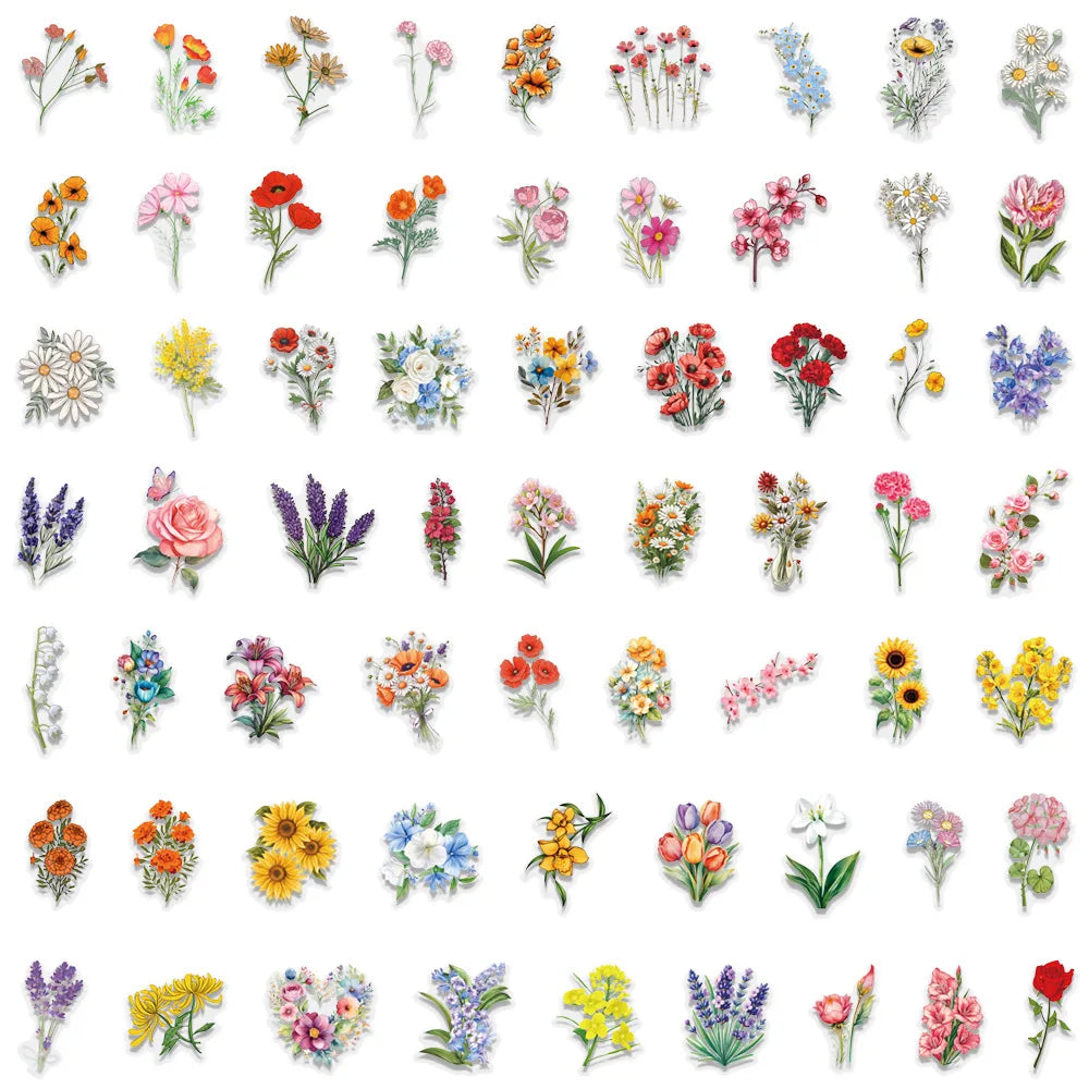 60PCS Transparent Flower Personalized Creative Graffiti Stickers for Luggage Water Cups Scooter Stickers