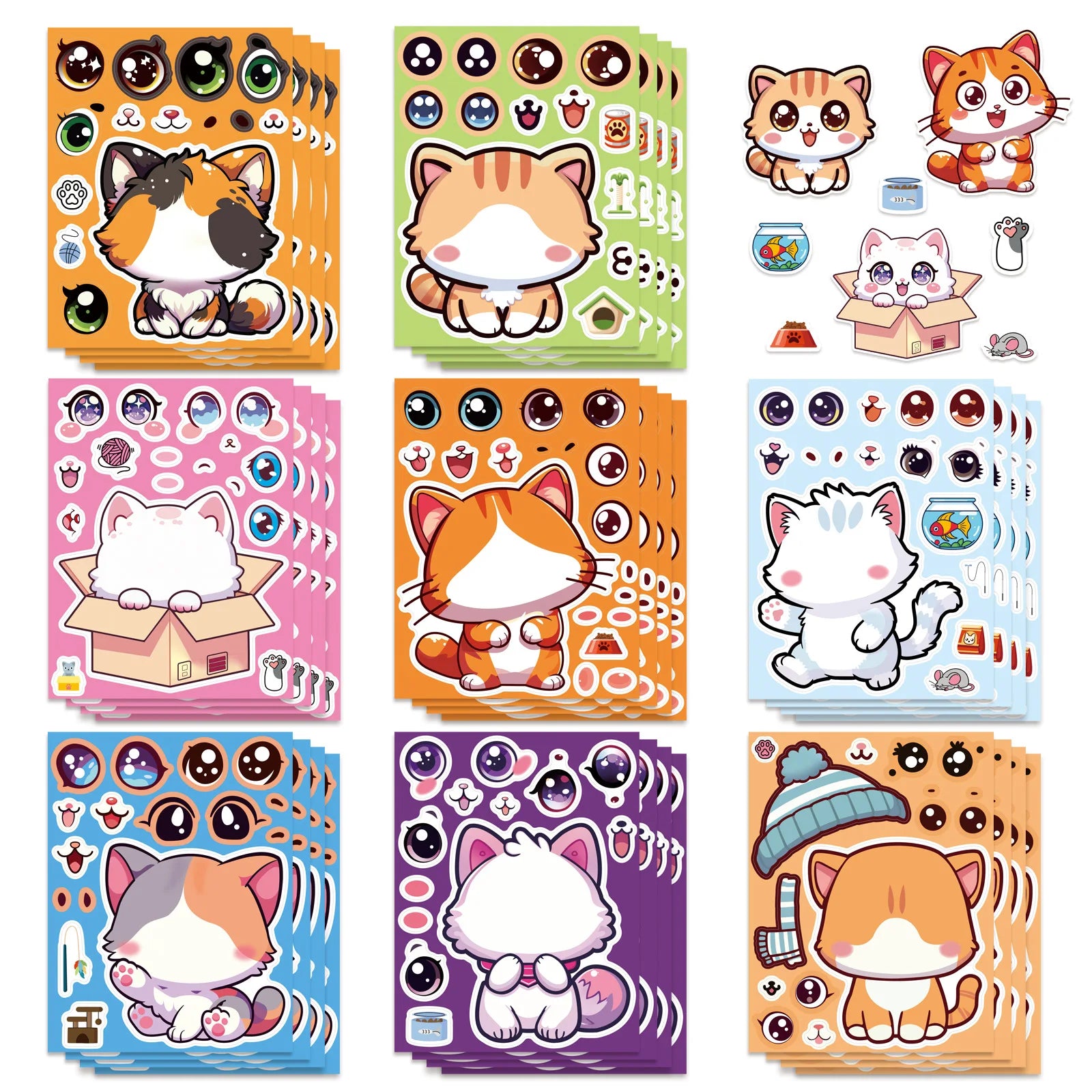 8/16/24PCS Cute Cat Stationery Notebook Stickers Cartoon Puzzle Festival Gift Decoration Waterproof Stickers