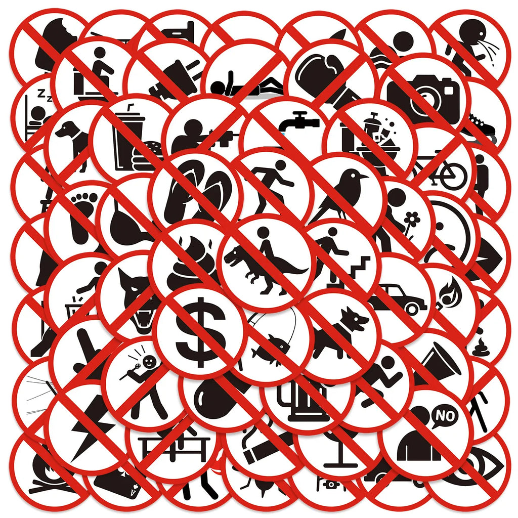 63PCS Funny No Sign Graffiti Stickers Creative Warning Signs Notebook Stationery Box Decorative Stickers