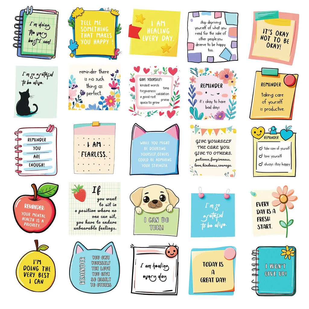 50PCS Cartoon Self affirmation Motivation Text Phrases Graffiti Stickers Decorative Phone Helmet Tablets Waterproof Stickers