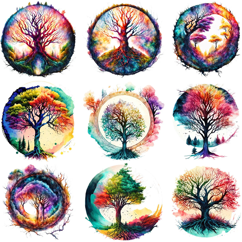 9 sheets Fantasy Forest Theme Series Iron-On Transfer Stickers Design Forest Flower Decals Heat Pressed Decals