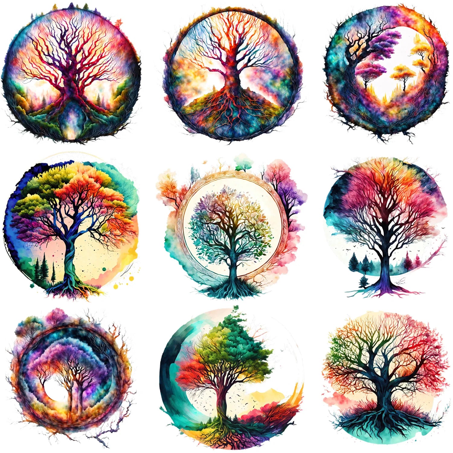9 sheets Fantasy Forest Theme Series Iron-On Transfer Stickers Design Forest Flower Decals Heat Pressed Decals