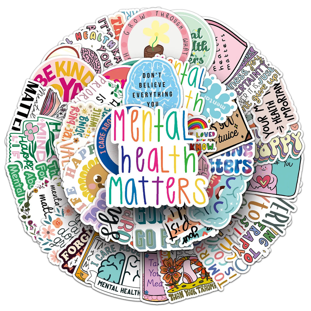 50/100PCS Mental Health Graffiti Personalized English Slogans Creative Decoration Water Cup Luggage Stickers Waterproof Station
