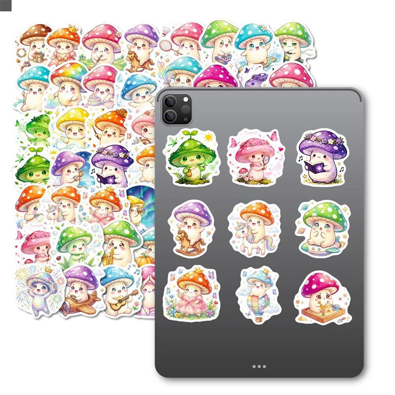 10/30/56PCS Cartoon Mushroom Man PVC Sticky Sticker Stationery DIY Children's Laptop Luggage Skateboard Decoration Scrapbooking