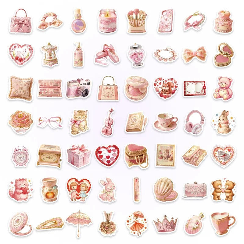 10/30/56PCS Bright Pink Color Girl Sticky PVC Sticker Stationery DIY Laptop Luggage Skateboard Decoration Scrapbooking