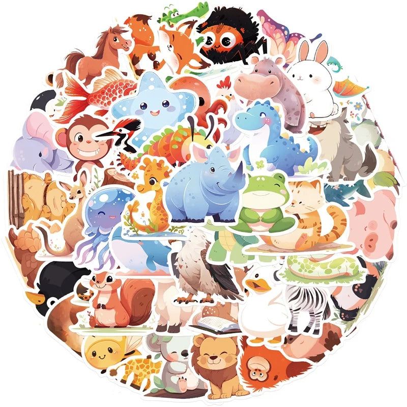 10/30/50PCS Cartoon Smile Animal PVC Sticker Aesthetic Decoration Scrapbooking Korean Stationery School Supplies for Kids
