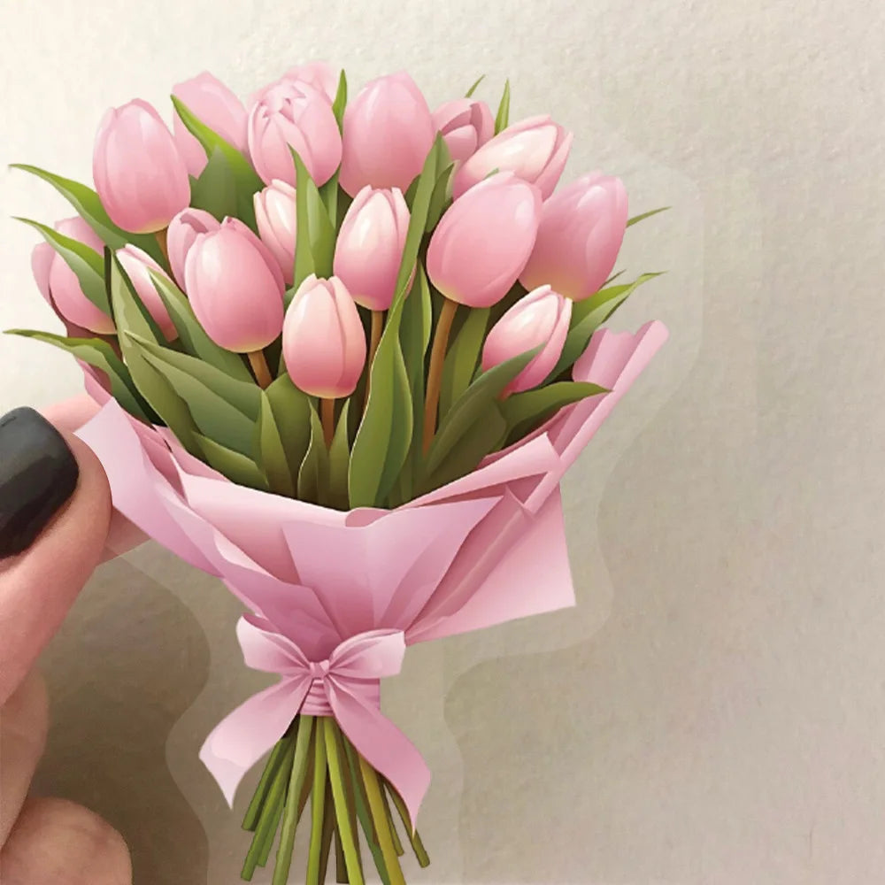 50PCS Cartoon Satin Dream Flower Gift Sticker Pack Waterproof Transparent PET Decor Notebook Stationery Pen Holder Stickers