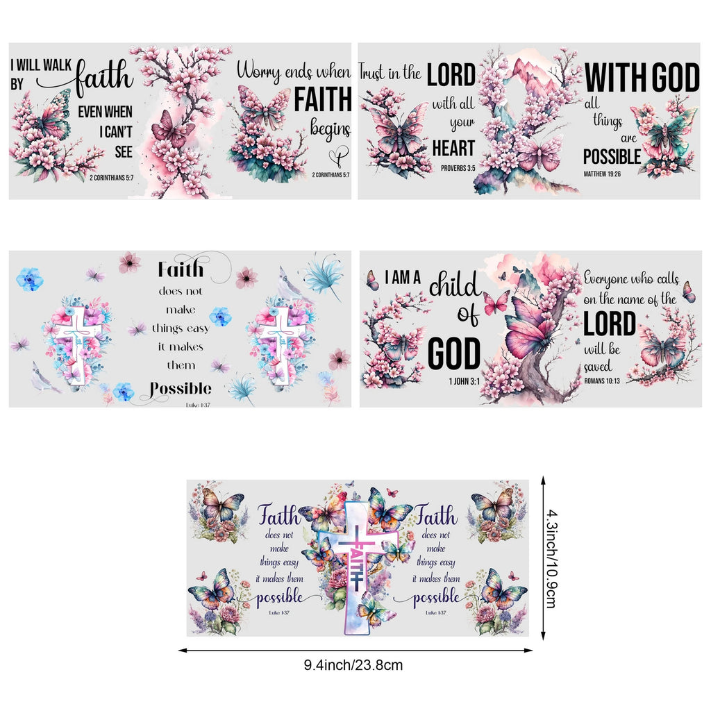 5 sheets Butterfly UV DTF Cup Stickers, DTF Transfer Stickers, Waterproof Wipe-Off Transfer Paper for 16oz Glass, Mug, Crafts