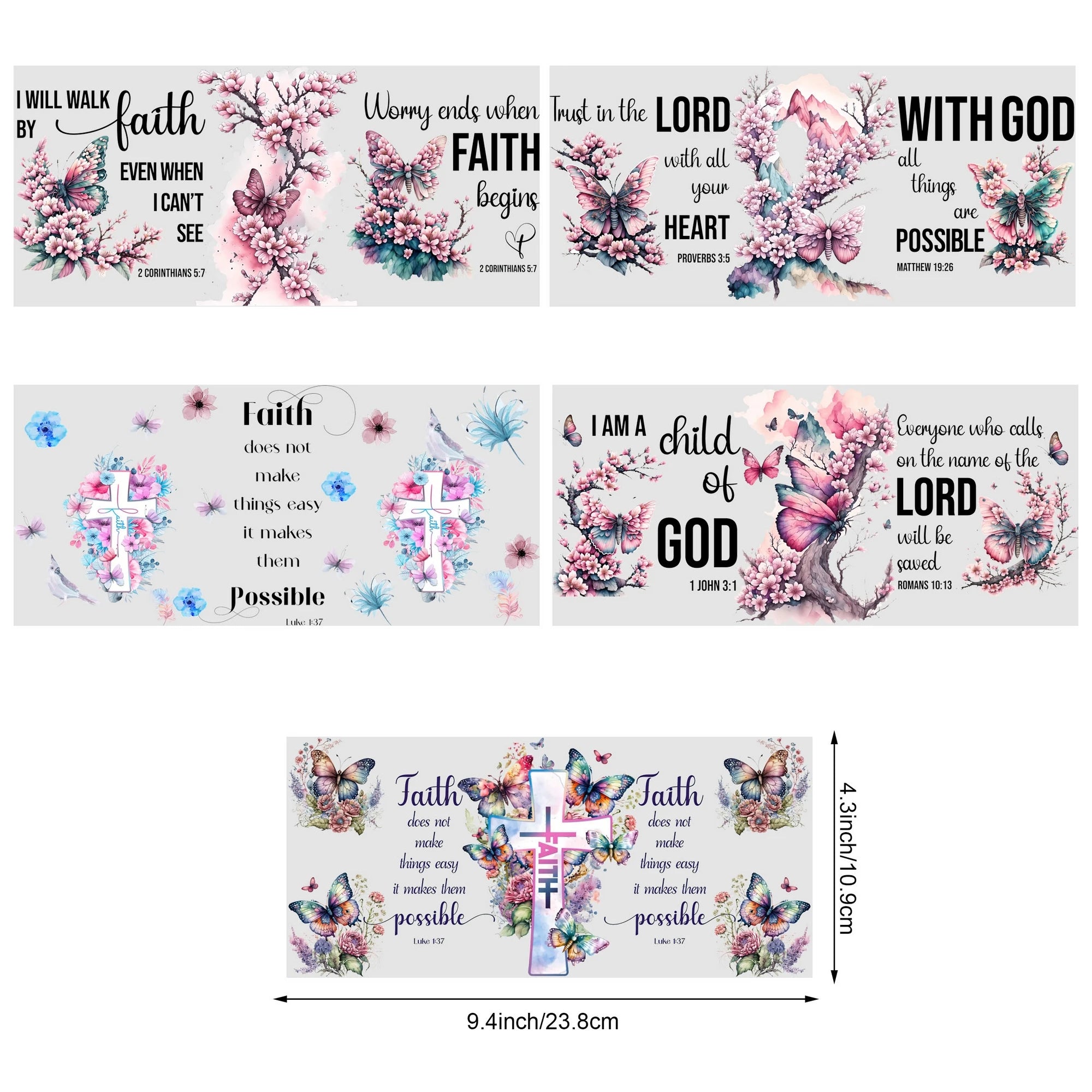 5 sheets Butterfly UV DTF Cup Stickers, DTF Transfer Stickers, Waterproof Wipe-Off Transfer Paper for 16oz Glass, Mug, Crafts
