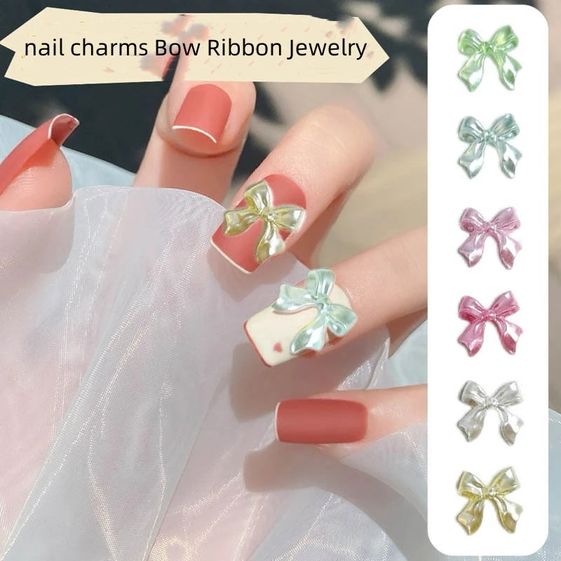 Pearl Color Bow Nail Charms Pink Mix 100pc Parts Resin Bows Nail Art Decoration Accessories Manicure DIY Mini Bowknot Supplies