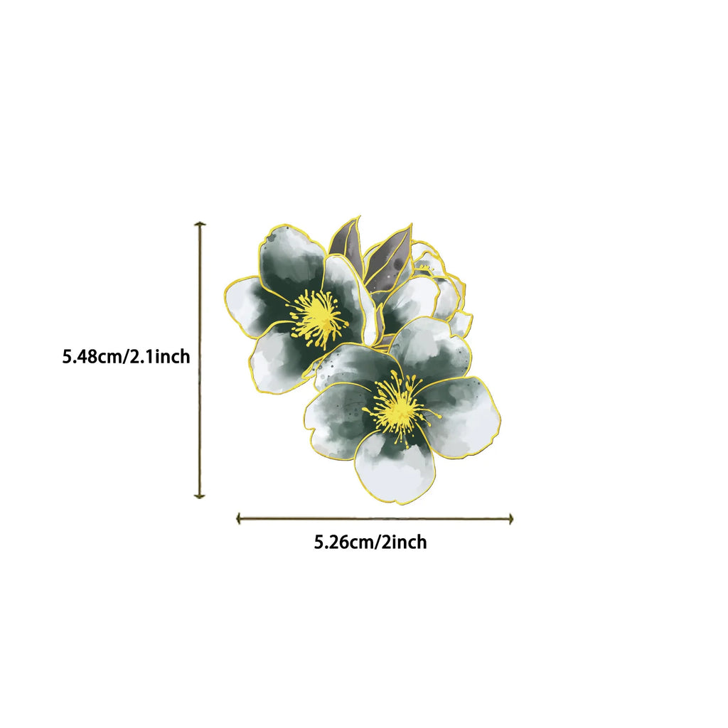 50PCS Hot Stamping Elegant Floral Stickers Transparent PET Water Bottles Luggage Decoration Stationery Notebook Stickers