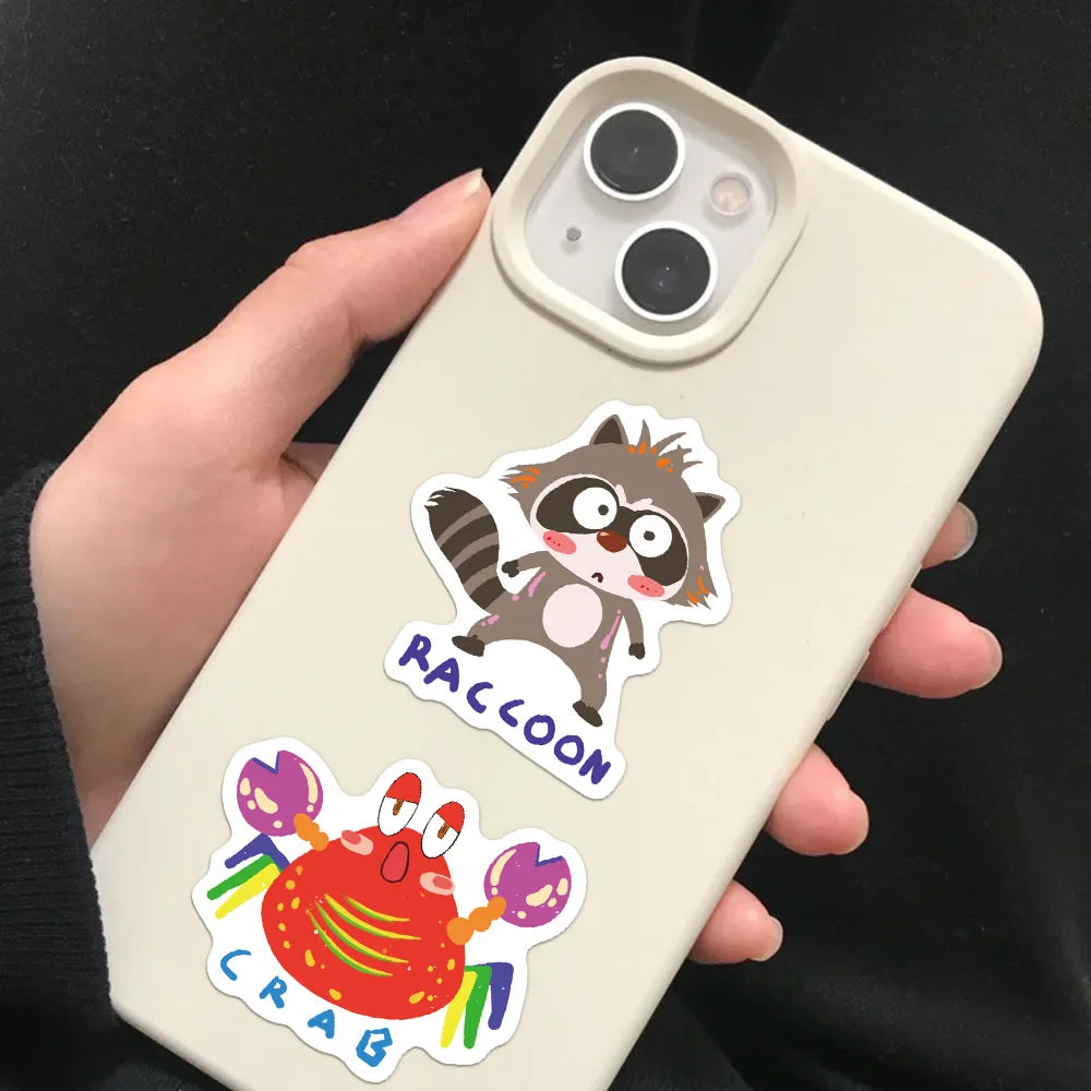 50PCS Children's English Cartoon Animal Graffiti Stickers DIY Luggage Laptop Tablet Speaker Decoration Stickers