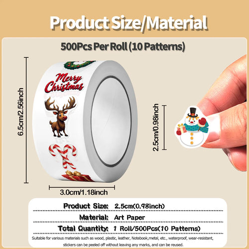 1Roll(500Pcs)10 Irregular Merry Christmas Theme Stickers 2.5cm/1'' DlY Craft Decoration Festival Sealing Scrapbook Labels