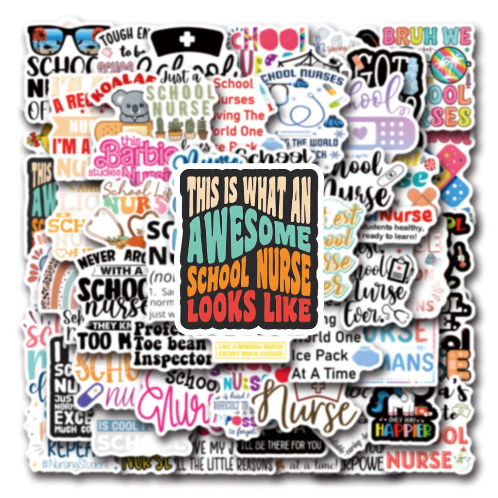 55/110PCS Cartoon School Nurse Graffiti Waterproof Sticker Car Luggage Student Stationery Notebook Sticker Decals