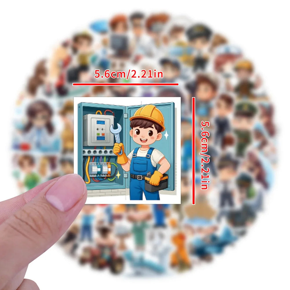 63/126PCS Multiple Career Cartoon Graffiti Stationery Stickers for Luggage Water Bottles Scooter Stickers