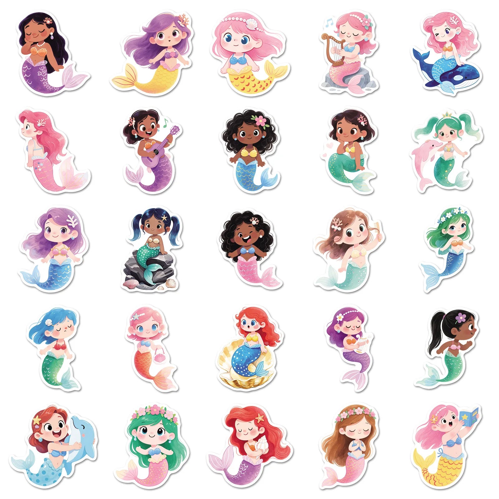 50pcs Cute Fairy Tale Mermaid Doodle Stickers for Phone Guitar Helmet Toy Notebook Stationery