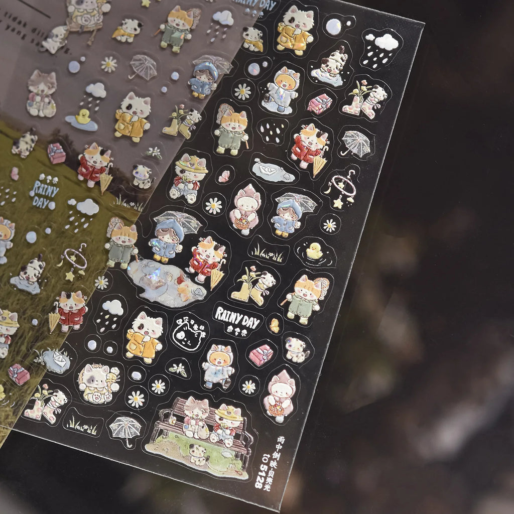 Cute Graffiti Nails Sticker 3D Simple Cat Claw Rabbit Bear Dog Flower Lovely Animal Fruit Adhesive 5D Embossed Nail Art Stickers