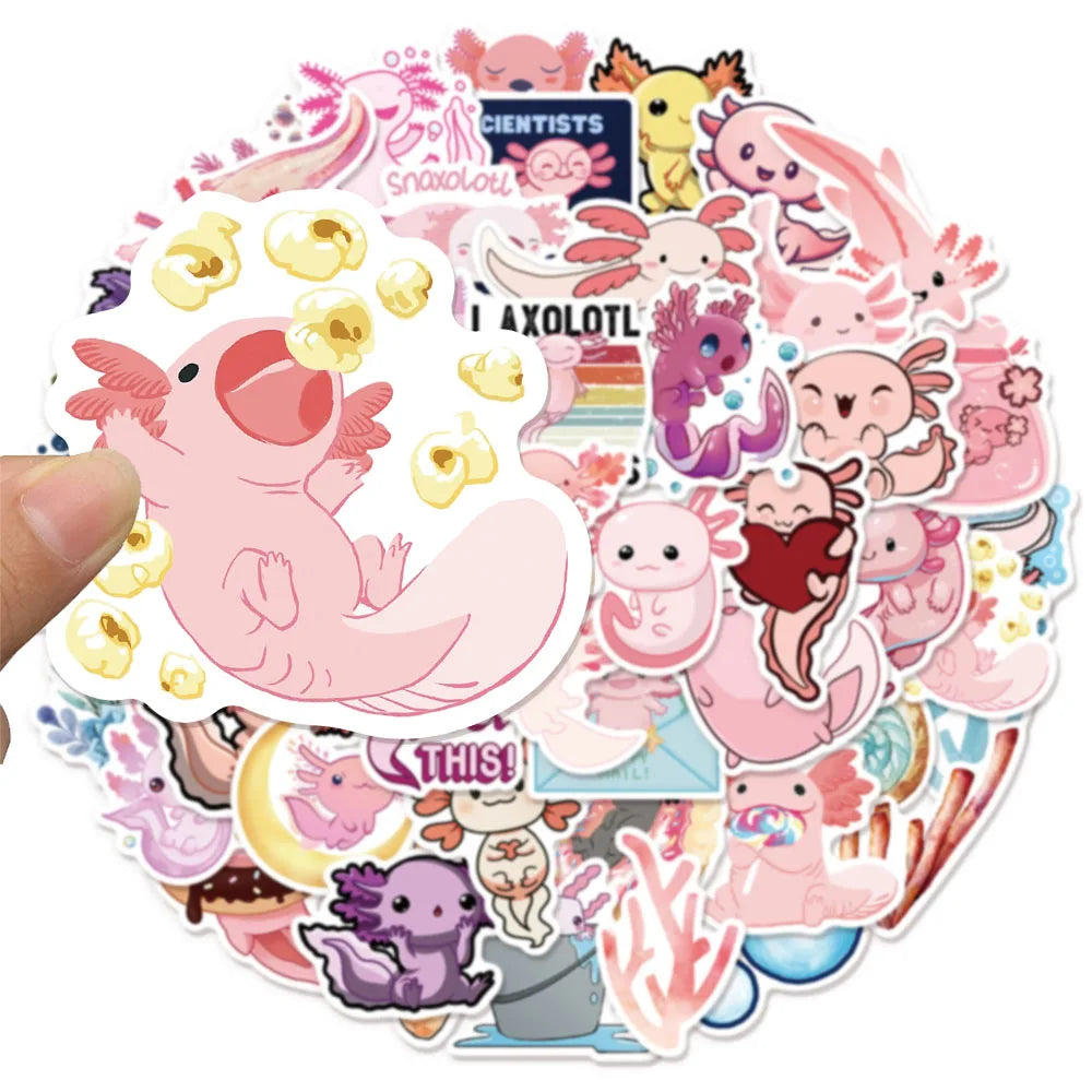 50/100PCS Axolotl Graffiti Stickers Cute Animal Cartoon Stickers Toy Suitcase Scrapbook Diary Mobile Laptop Sticker Pack